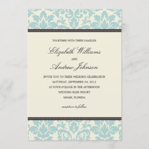 AZUL CLASSY DAMASK  INVITACIÓN DE BODA