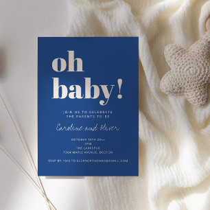 Azul Cobalto Oh Baby Invitación Minimalista Modern