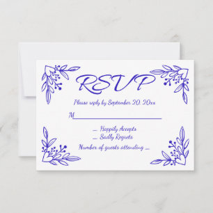 Azul Cobalto y Flores Blancas RSVP Flores de Boda