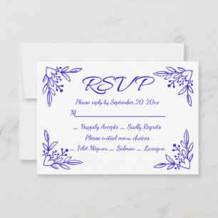 Azul Cobalto y Flores Blancas RSVP Flores de Boda