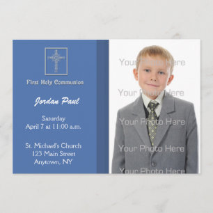Azul comunión con franjas invitación
