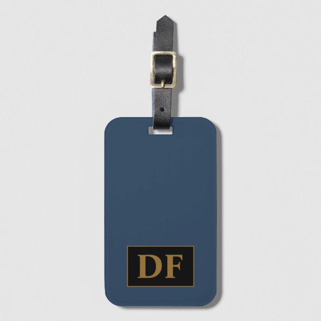 Azul con etiqueta de equipaje de las iniciales de  (Anverso vertical)