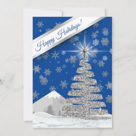 Azul con foto de árbol de Navidad plateado