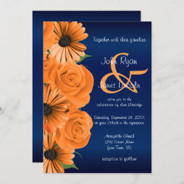 Azul con invitaciones de boda Naranja Rosa y march