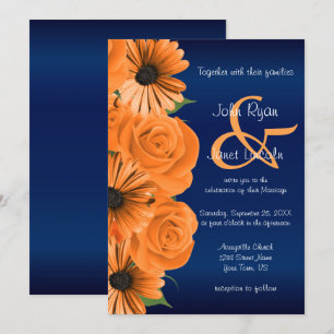 Azul con invitaciones de boda Naranja Rosa y march