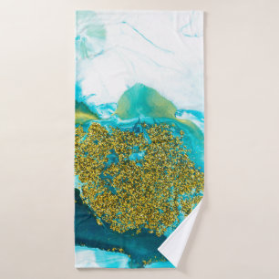 Azul con purpurina dorado arte fluido, creativo ab