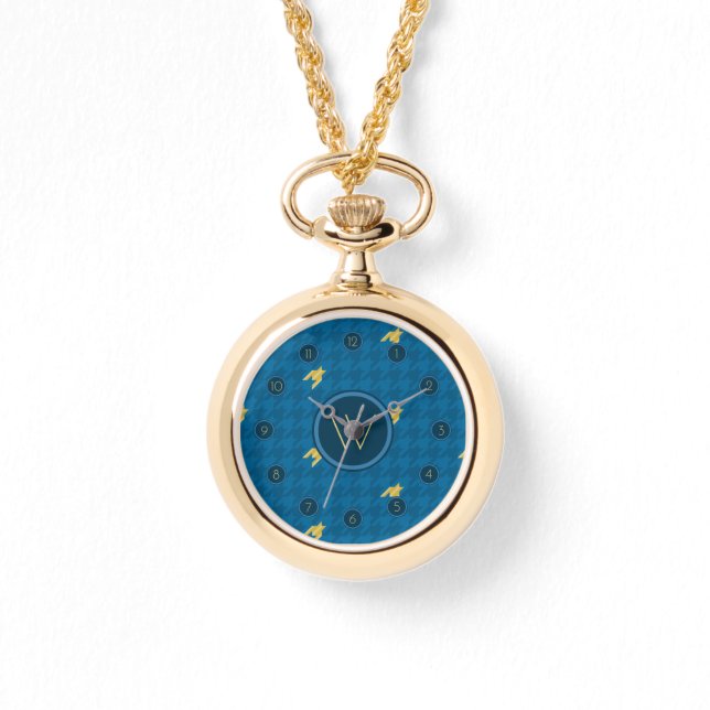 Azul con reloj de pulsera con acento dorado (Anverso)