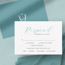 Azul con tarjetas Monograma RSVP de elección de co