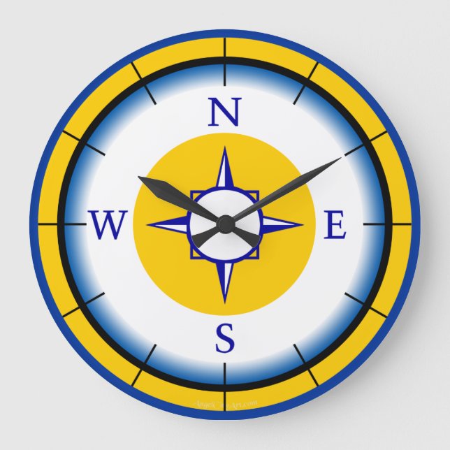 Azul de brújula náutica, blanco, reloj de pared de (Anverso)