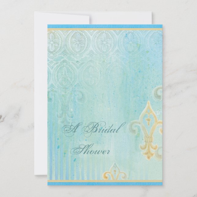 Azul de Fleur di Lys Damask 2 - invitación de la (Anverso)