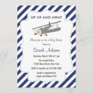 Azul de invitación Baby Shower de avión de época