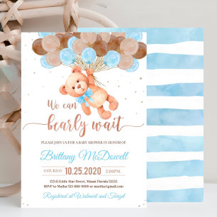 Azul de invitación editable Teddy Bear Baby Shower