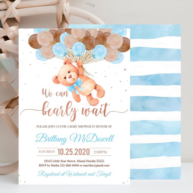 Azul de invitación editable Teddy Bear Baby Shower (Subido por el creador)