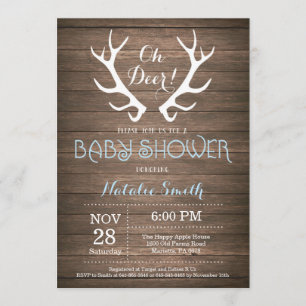 Azul de la invitación a Baby Shower Rustic Deer An
