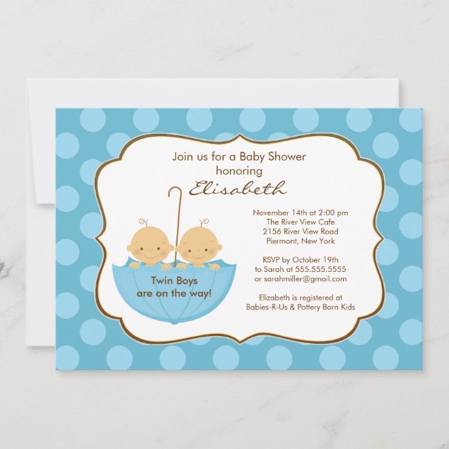Azul de la invitación de Baby Shower del paraguas (Anverso)