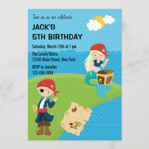 Azul de la invitación del cumpleaños del pirata y