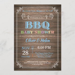 Azul de madera rústico de la invitación del Bbq