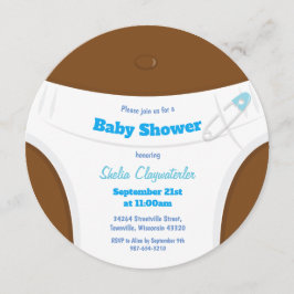 Azul de piel marrón y pañal | Invitación de Baby S