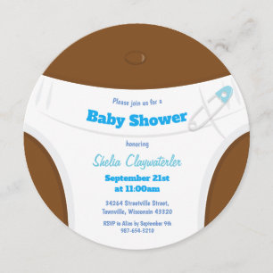 Azul de piel marrón y pañal Invitación de Baby S
