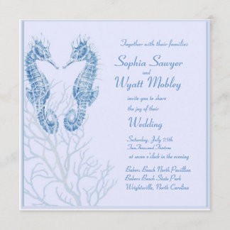 azul del boda de playa del seahorse - invitación