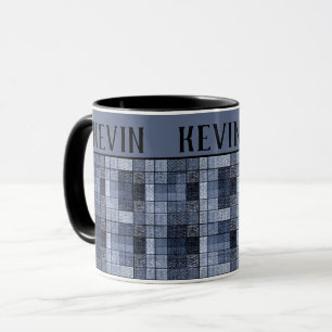 Azul, denim, tartán, plaid. taza de café de dos to