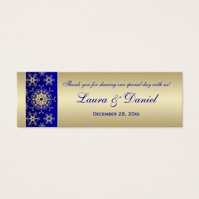 Azul, dorado Purpurinoso Copos de nieve Etiqueta d (Frente)