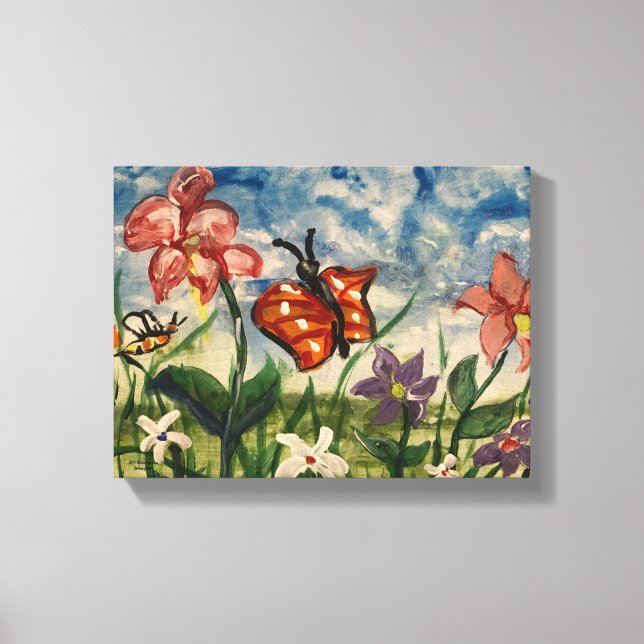 Azul dulce con acuarela Naranja Arte infantil (Anverso)