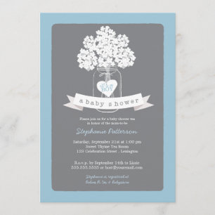 Azul dulce mason jar  Invitación gris a Baby Showe