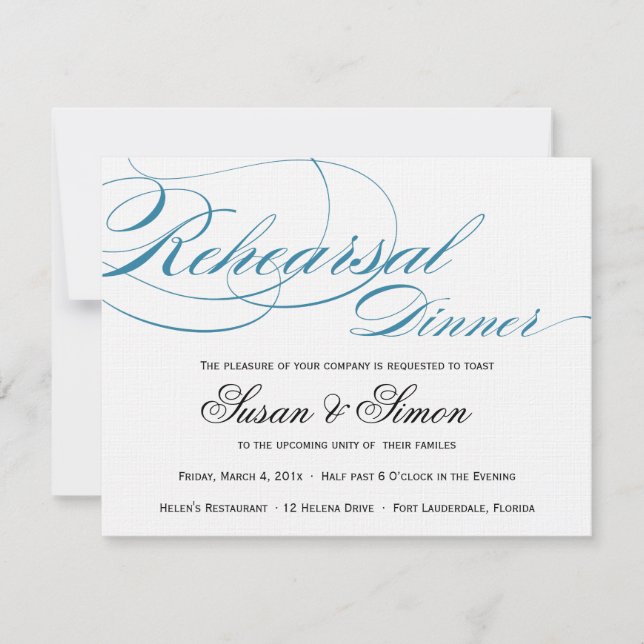 Azul elegante de la invitación de la cena del (Anverso)