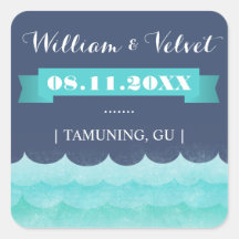 Azul en el mar Boda Náutica Pegatinas a favor