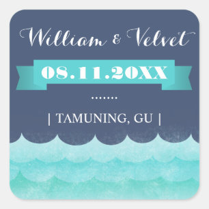 Azul en el mar Boda Náutica Pegatinas a favor