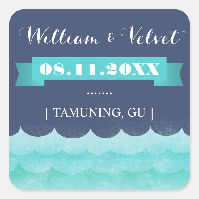 Azul en el mar Boda Náutica Pegatinas a favor (Anverso)