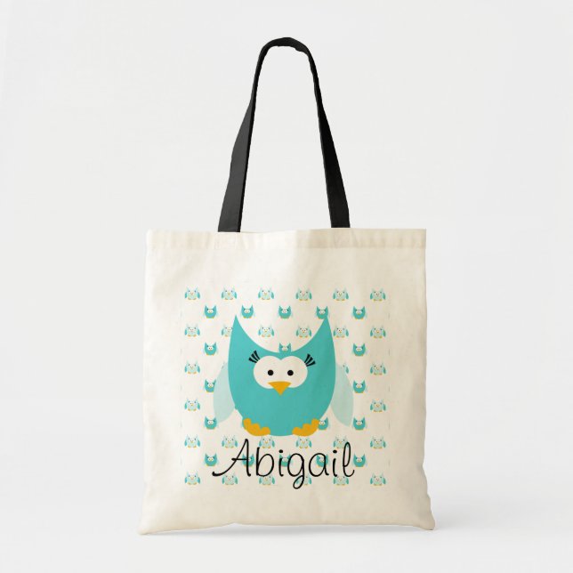 Azul en la bolsa de asas personalizada búho azul (Frente)