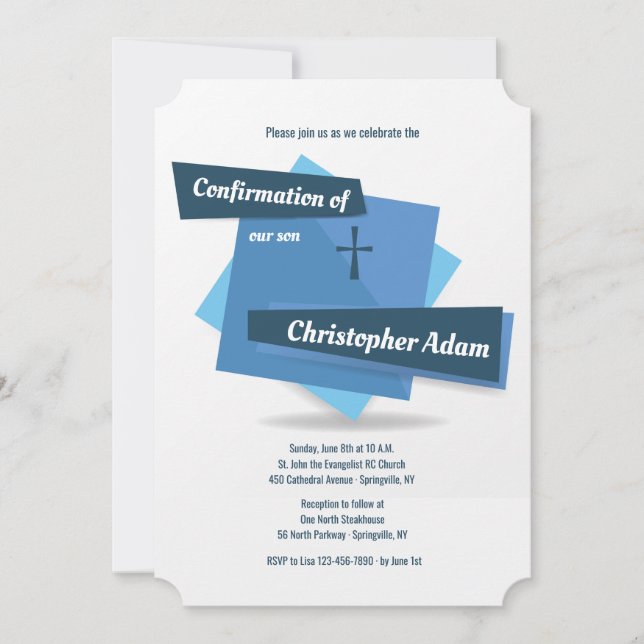 Azul en la invitación azul de la confirmación (Anverso)