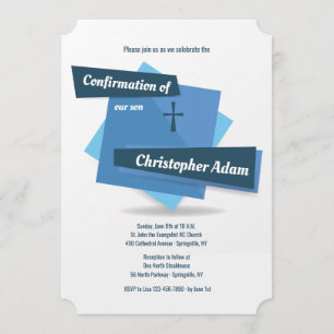 Azul en la invitación azul de la confirmación