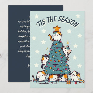 Azul Es la temporada gato calicó árbol de Navidad
