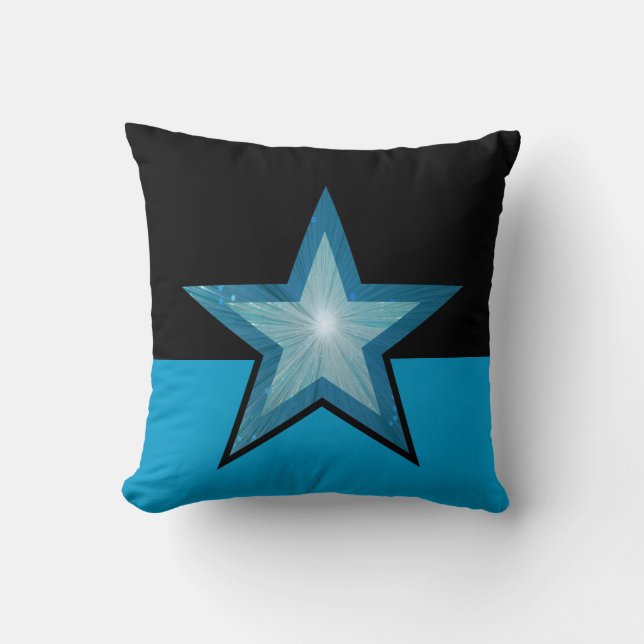 Azul Estrella lanzar almohada cuadrado azul negro (Anverso)