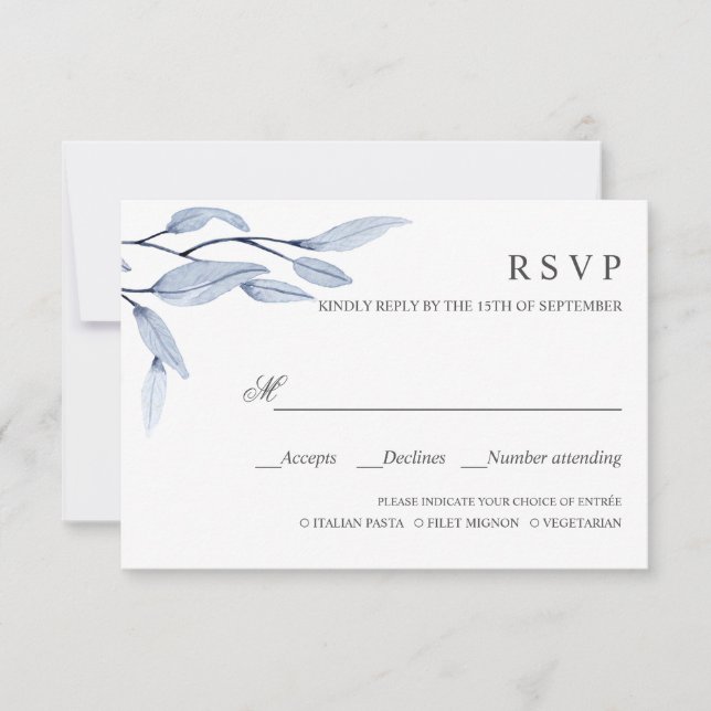Azul etéreo | ELECCIÓN DE COMIDA DE BODA RSVP (Anverso)