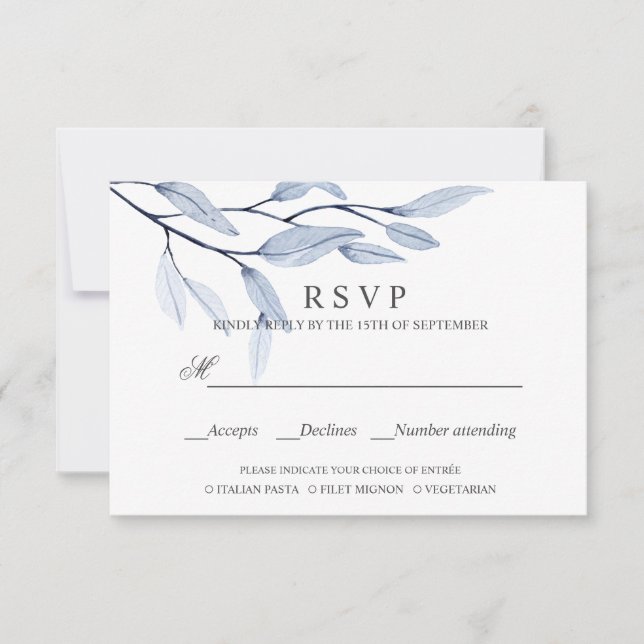 Azul etéreo | ELECCIÓN DE COMIDA DE BODA RSVP (Anverso)
