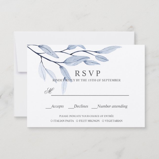 Azul etéreo | ELECCIÓN DE COMIDA DE BODA RSVP (Anverso)