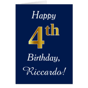 Azul, Faux Gold 4º cumpleaños + Nombre personaliza