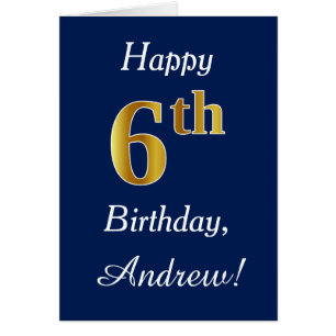 Azul, Faux Gold 6Cumpleaños + Nombre Personalizado