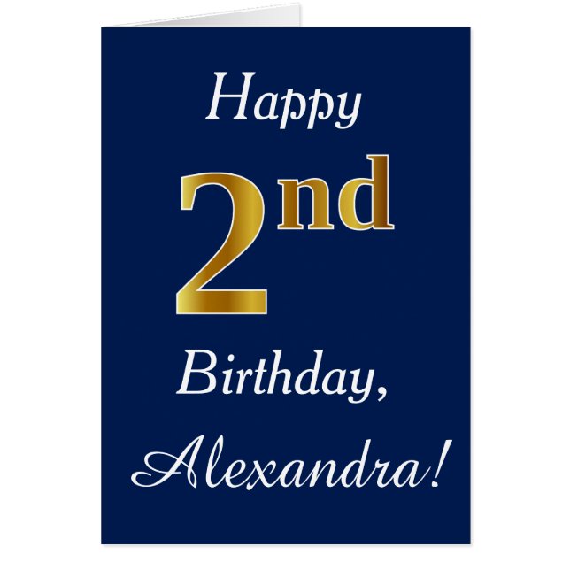 Azul, Faux Gold Segundo cumpleaños + Nombre person (Frente)