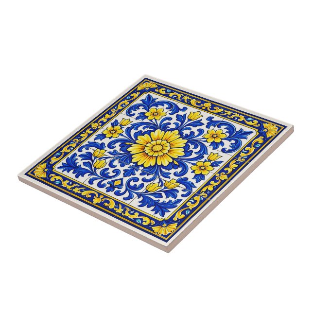 Azul Flor Dourada — Floral Azulejo  (Lado)