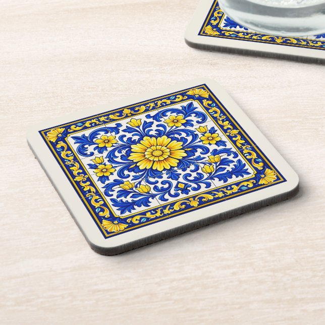 Azul Flor Dourada — Posavasos de plástico duro (Lado Izquierdo)