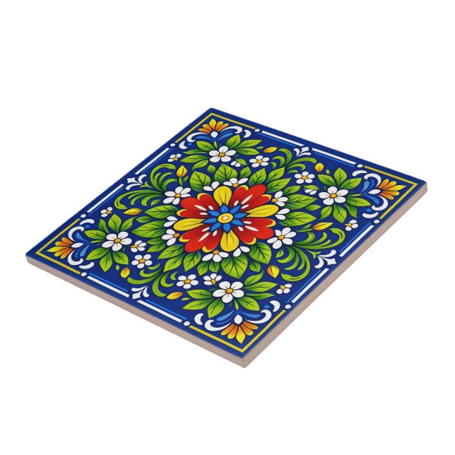 Azul Flor Grande— Azulejo Mediterráneo (Lado)