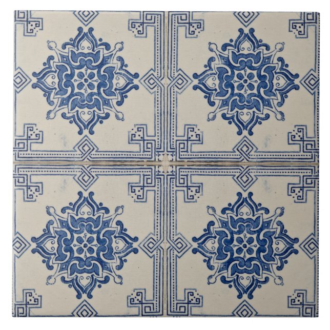 azul floral azulejos portugueses modernos decorati (Frente)