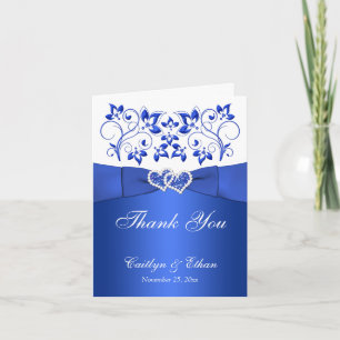 Azul, Floral blanca, corazón Boda Gracias Tarjeta