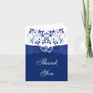 Azul, Floral blanca, corazón Boda Gracias Tarjeta
