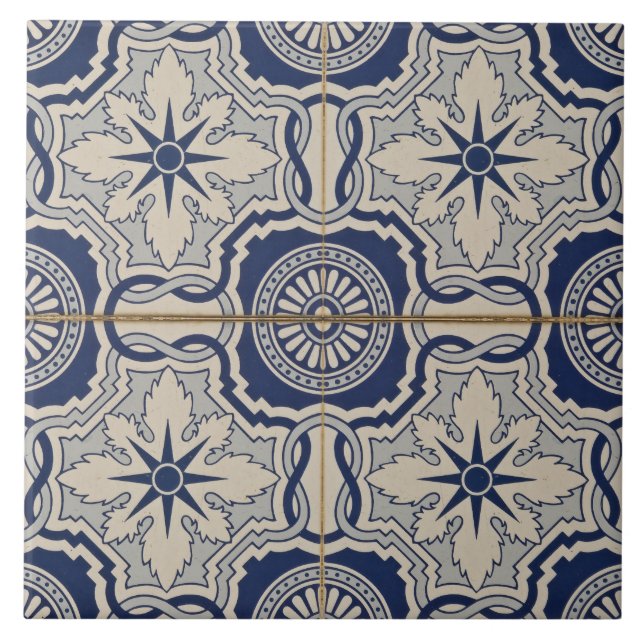 azul floral blanco azulejos portugueses modernos T (Frente)